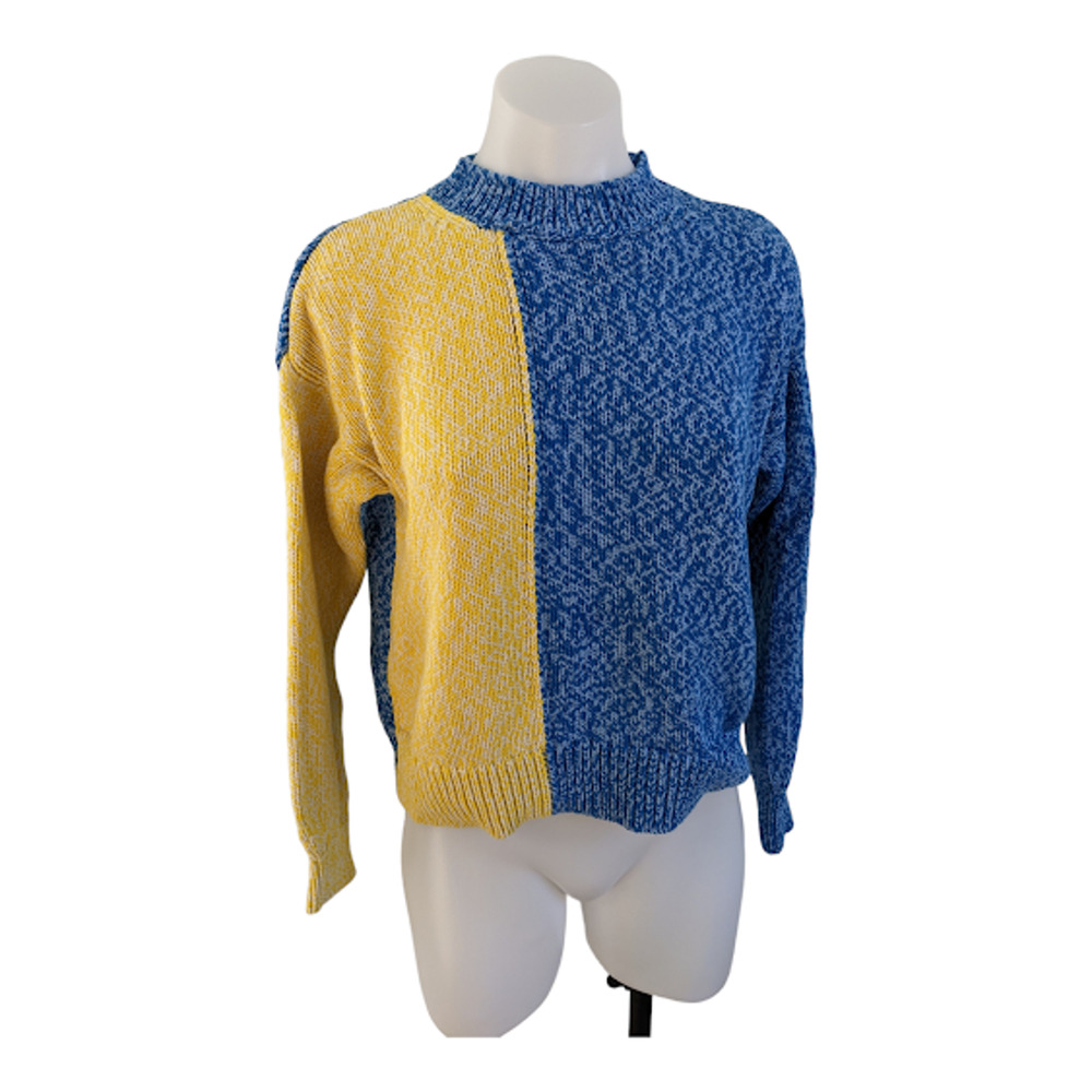 Chinti & Parker Size XS Mock Neck Sweater Blue Yellow Colorblock 100% Cotton